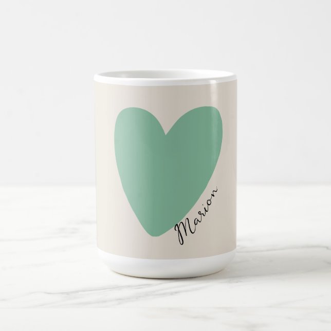 Custom Minimalist Seafoam Green Mint Heart Mug  (Center)