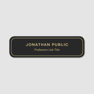 Custom Minimalist Stylish Black And Gold Template Name Tag
