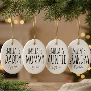 Custom Minimalist Typography New Mummy and New Dad Ceramic Tree Decoration