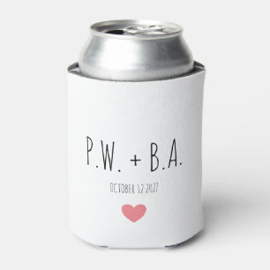 Custom Minimalist Wedding Initials Heart Keepsake Can Cooler