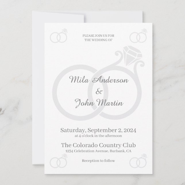 Custom Minimalist Wedding Invitation with Rings (Front)