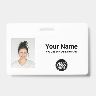 Custom Minimalist White Employee Logo Lanyard ID Badge