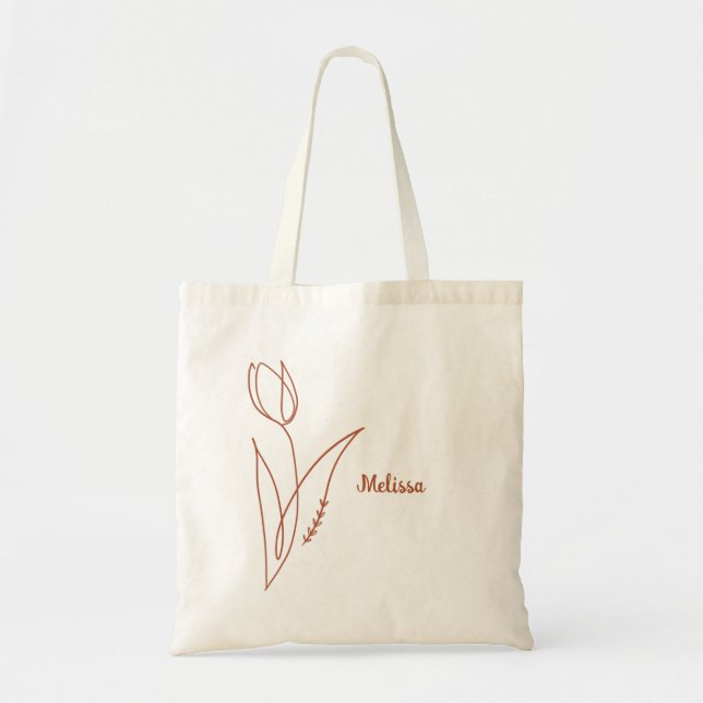 Custom Minimalistic Flower with Name Tote Bag (Front)