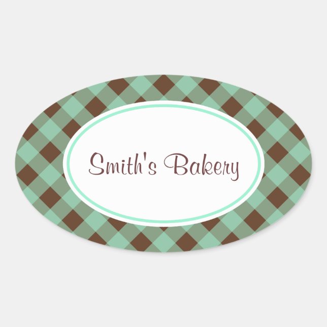 Custom Mint Chocolate Gingham Stickers (Front)