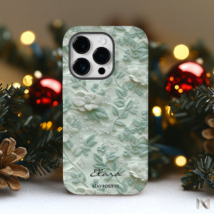 Custom Mint Green Embroidered Floral iPhone Case