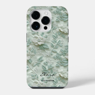 Custom Mint Green Embroidered Floral iPhone Case
