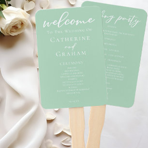 Custom Mint Green Garden Wedding Program Hand Fan