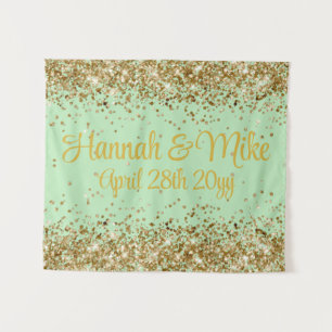 Custom Mint Green & Gold Wedding Photo Booth Prop  Tapestry
