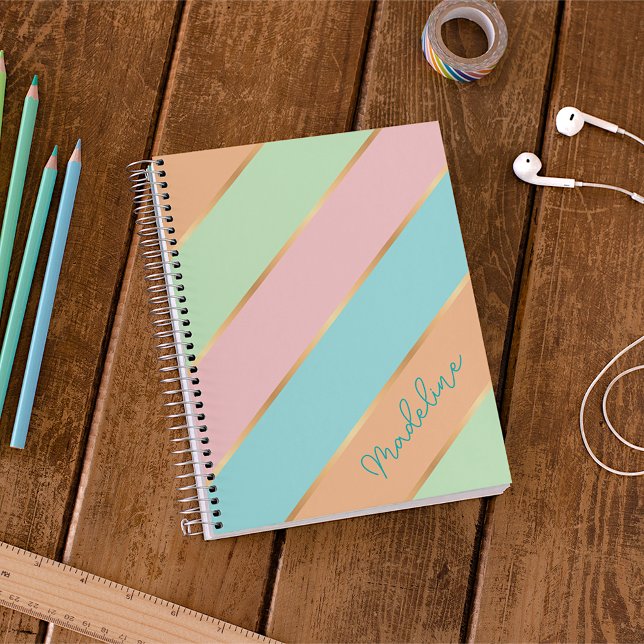 Custom Mint Green Turquoise Blue Pink Gold Stripes Planner (Creator Uploaded)