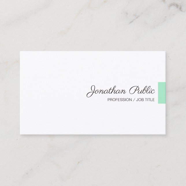 Custom Mint Green White Modern Handwritten Script Business Card (Front)