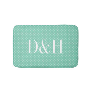 Custom mint polkadots pattern monogrammed bath mat
