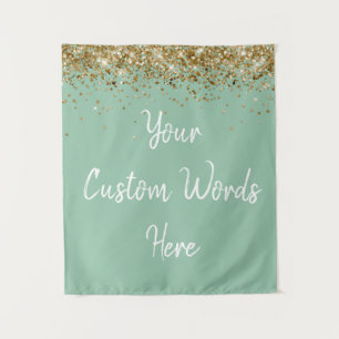 Custom Mint Sage Green and Gold Her Birthday Party Tapestry