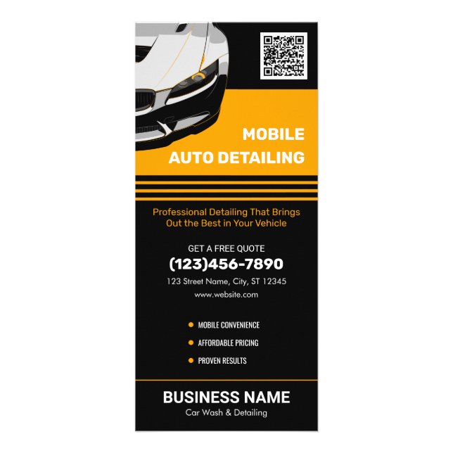 Custom Mobile Auto Detailing Professional Car Wash Rack Card (Front)
