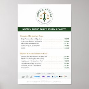 Custom Mobile Notary Fee Schedule Price List Green Poster