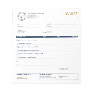 Custom Mobile Notary Invoice Template Checklist Notepad