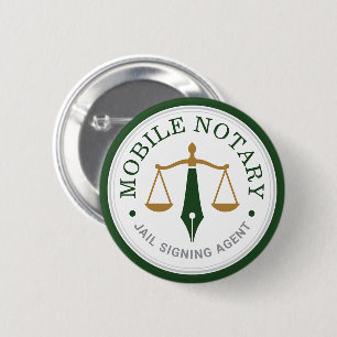 Custom Mobile Notary Legal Signing Green Gold 6 Cm Round Badge