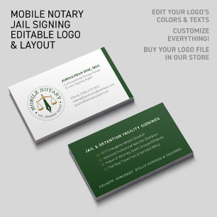 Custom Mobile Notary Legal Signing Green Gold Business Card