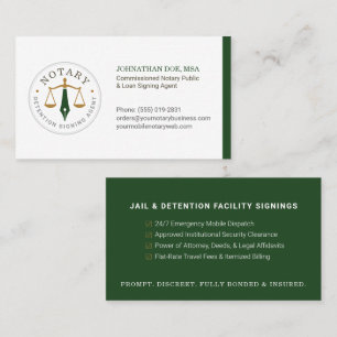 Custom Mobile Notary Legal Signing Green Gold Business Card