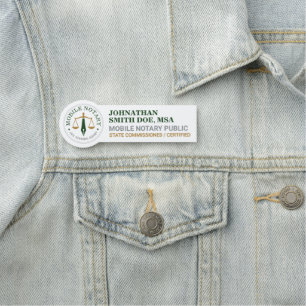 Custom Mobile Notary Legal Signing Green Gold ID Name Tag