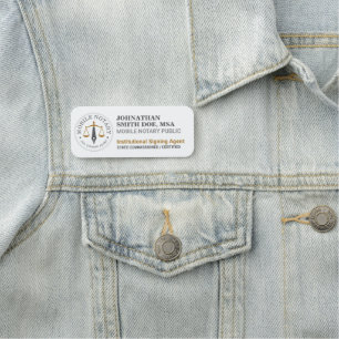 Custom Mobile Notary Legal Signing Grey Gold ID Name Tag