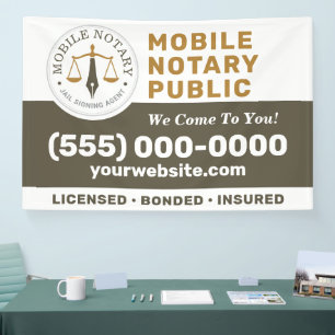 Custom Mobile Notary Legal Signing Khaki Gold Banner