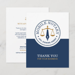Custom Mobile Notary Legal Signing Navy Blue Gold Thank You Card