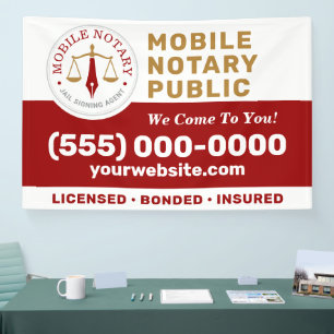 Custom Mobile Notary Legal Signing Red Gold Banner