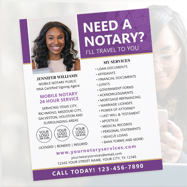 Custom Mobile Notary Service Photo Flyer | Purple (Creator Uploaded)