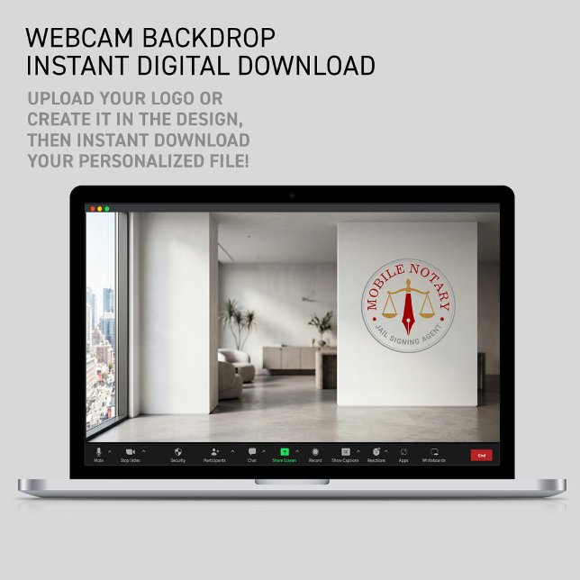 Custom Mobile Notary Zoom Office Download Red Poster (Zoom Virtual Backdrop Professional Law Firm Webcam Office: FULLY EDITABLE LOGO TEMPLATE)