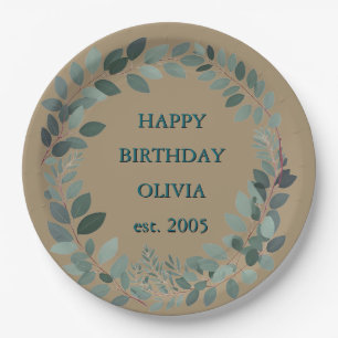 Custom Mocha mousse Eucalyptus Watercolor Leaf  Paper Plate