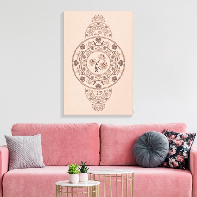 Custom Mocha Rococo Lotus Ornamental Mandala Canvas Print (Insitu(LivingRoom))