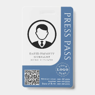 Custom Moderate Blue Press Pass with Editable Deta ID Badge
