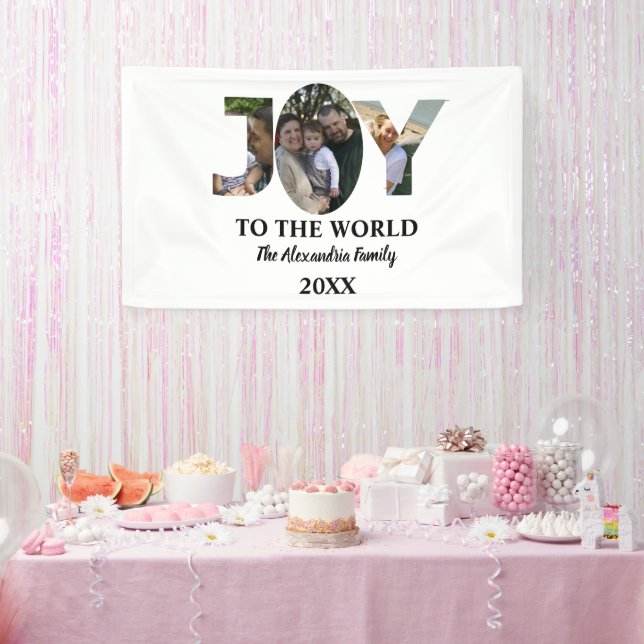 Custom modern 3 photo collage joy to the world banner (Party)