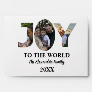 Custom modern 3 photo collage joy to the world envelope