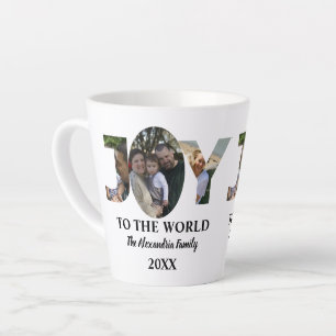 Custom modern 3 photo collage joy to the world latte mug