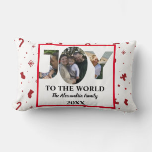 Custom modern 3 photo collage joy to the world lumbar cushion