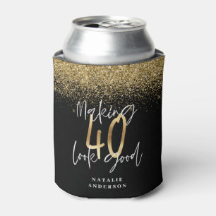 Custom modern 40th birthday black and gold chic can cooler