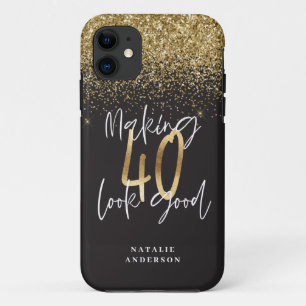 Custom modern 40th birthday black and gold chic Case-Mate iPhone case