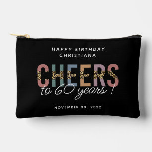 Custom Modern 60th Birthday Leopard Typography Accessory Pouch