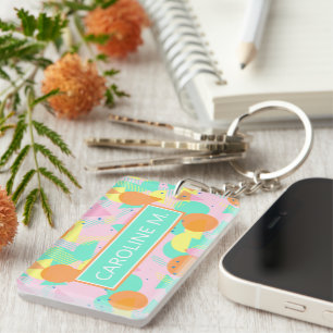 Custom Modern Abstract Geometric Hip 50s Pattern Key Ring