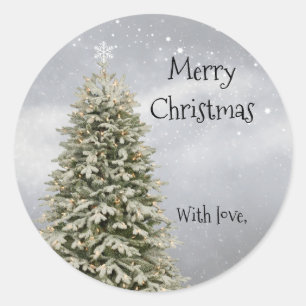 Custom Modern Aesthetic Christmas Tree Silver Classic Round Sticker
