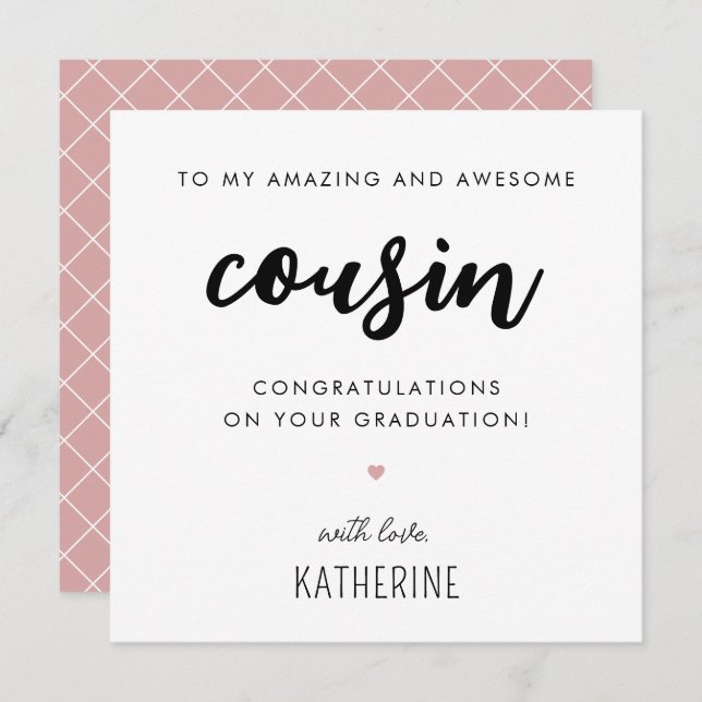 Custom Modern and Cute Cousin Graduation Card (Front/Back)