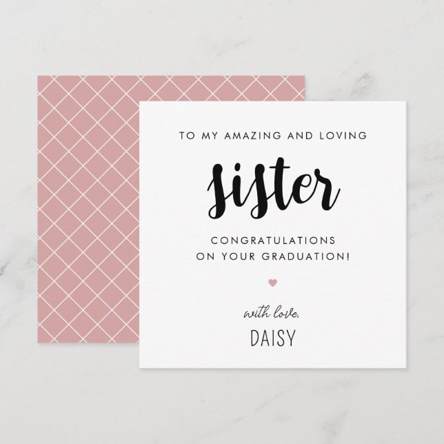 Custom Modern and Cute Sister Graduation Card (Front/Back)