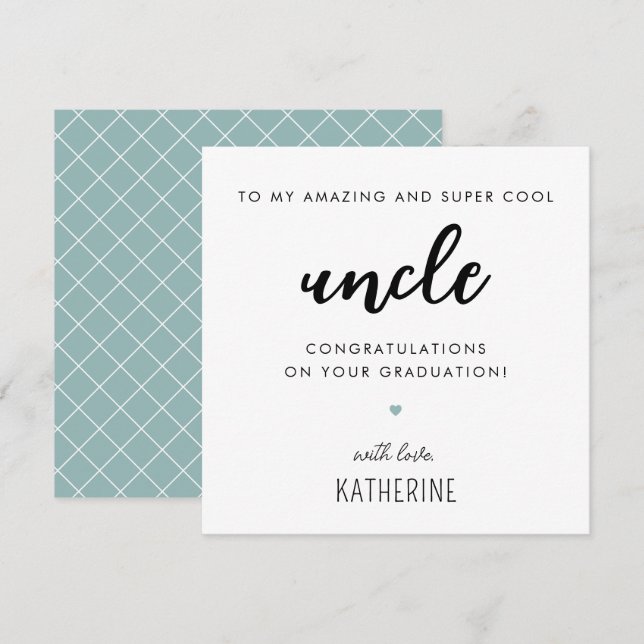 Custom Modern and Cute Uncle Graduation Card (Front/Back)