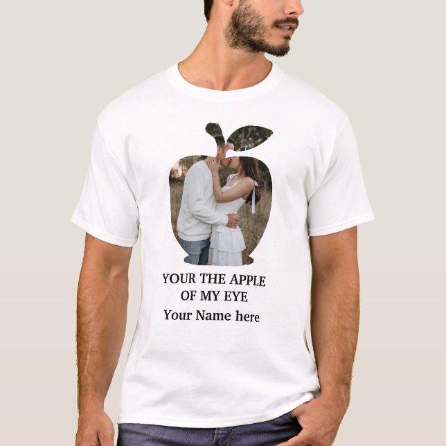 Custom modern apple fruit wedding couple photo T-Shirt (Front)
