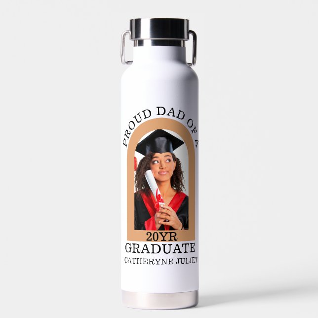 Custom Modern Arch Photo proud dad graduation Water Bottle (Front)