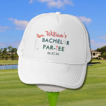 Custom Modern Bachelor Par-tee Golfer Name Date  Trucker Hat<br><div class="desc">Custom Modern Bachelor Party Golfer Name Date Can Cooler   --  and personalise as well.  This is a great gift for all gentlemen golf lovers -- fun / attractive / unique.  If you have any design questions or a special request,  please send a message or an email to: charmdesignstudio@rcn.com</div>