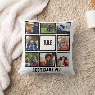 Custom Modern BDE Best Dad Ever 8 Photo Collage Cushion
