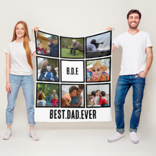 Custom Modern BDE Best Dad Ever 8 Photo Collage Fleece Blanket