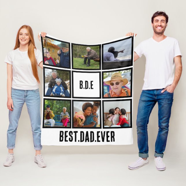 Custom Modern BDE Best Dad Ever 8 Photo Collage Fleece Blanket (In Situ)